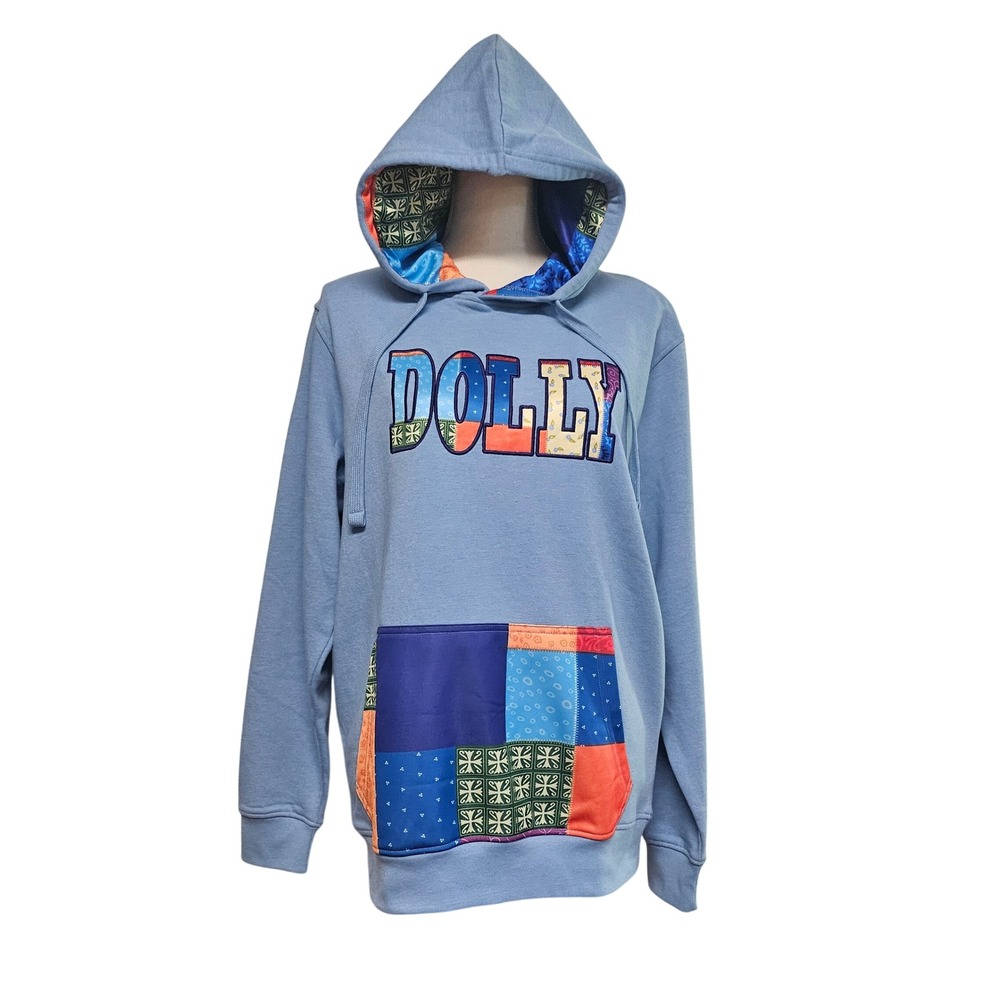 Dolly Parton Coat Of Many Colors Blue Fleece Lined Hoodie Size M Dollywood